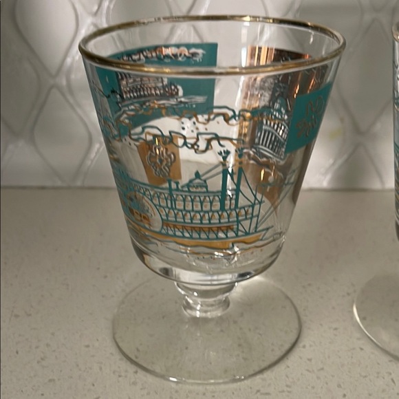 Libbey Vintage Gold and Teal “Southern Comfort” Drinkware Set - Picture 2 of 6